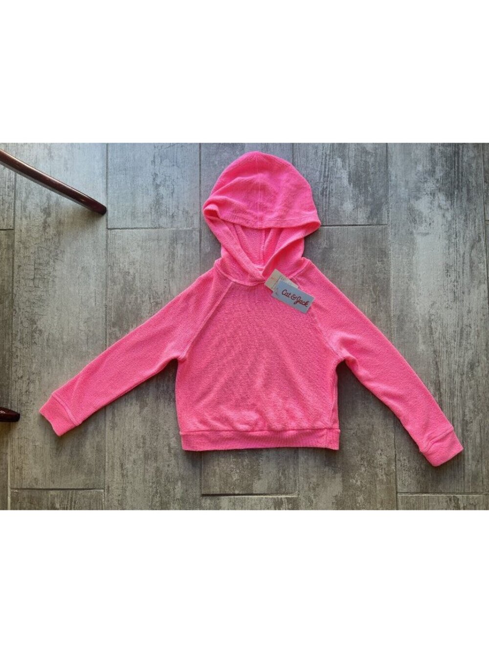Cat & Jack Girls Hooded Pullover Sweatshirt Neon Pink NEW French Terry XS 4-5